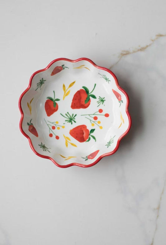 Strawberry Ruffled Ceramic Bowl