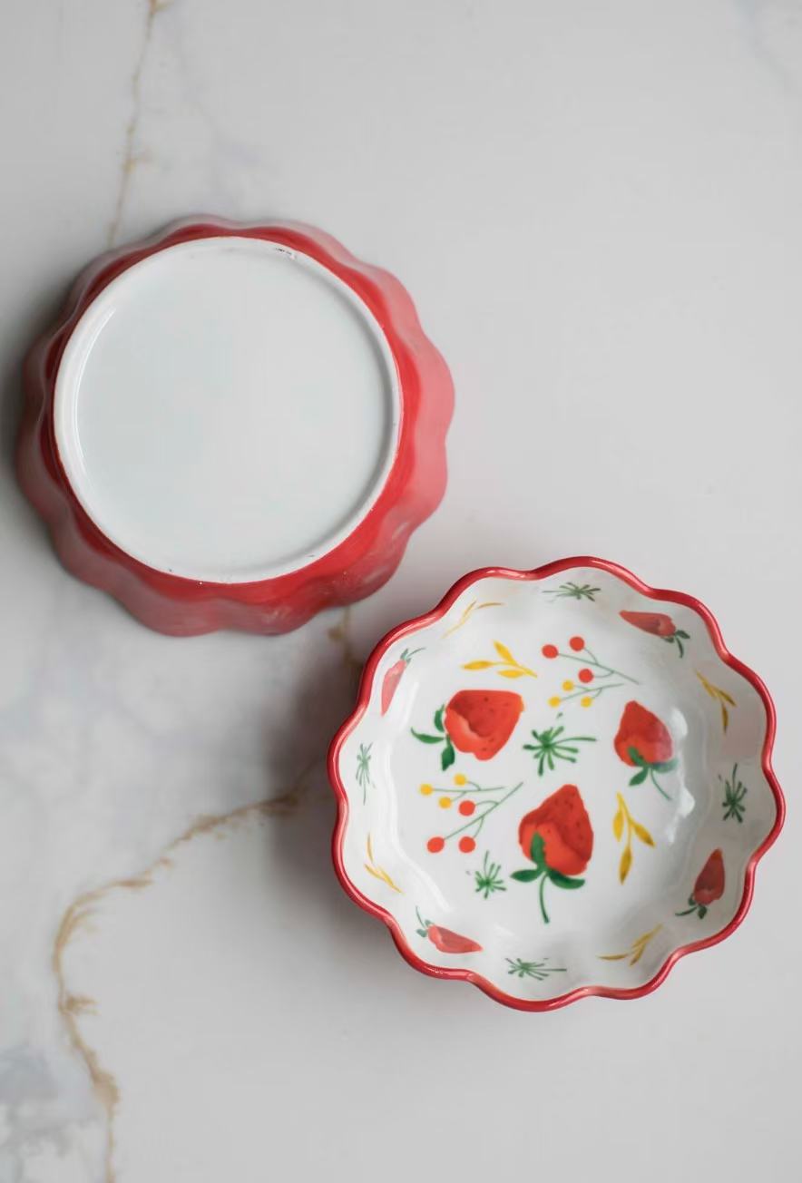 Strawberry Ruffled Ceramic Bowl