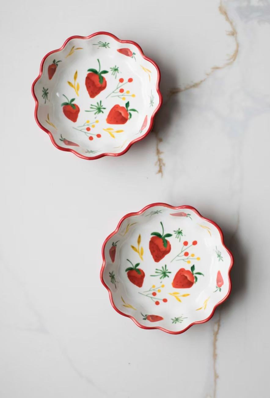 Strawberry Ruffled Ceramic Bowl