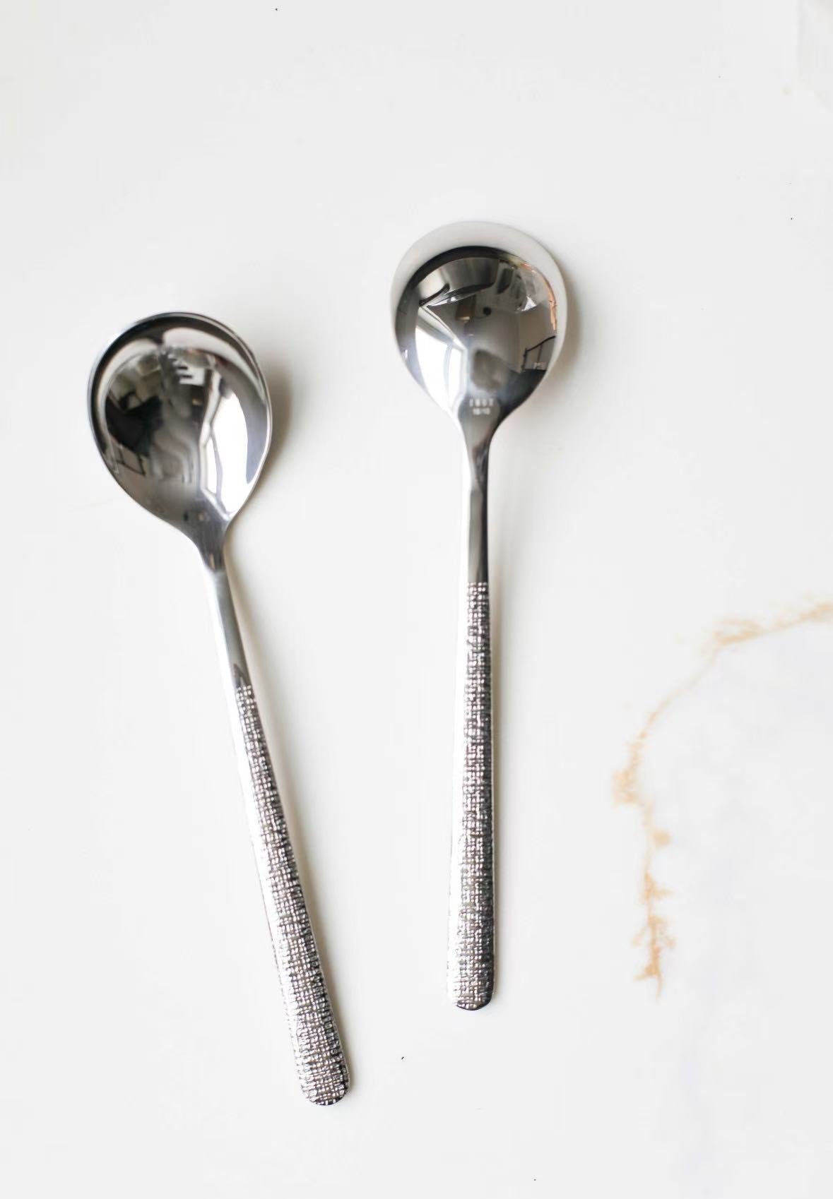 Stainless Steel Spoons with Textured Handles