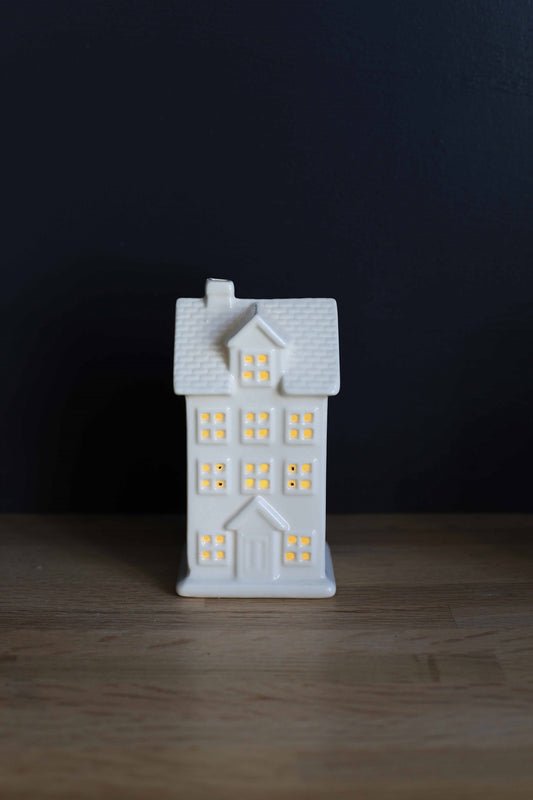 White Ceramic House Candle Holder