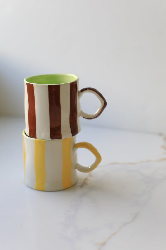 Vintage Striped Ceramic Coffee Mug