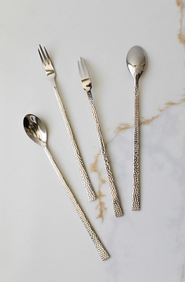 Hammered Stainless Steel Fruit Spoon and Fork