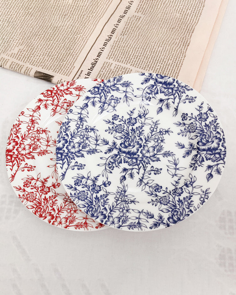 Vintage Blue and Red Floral Plates