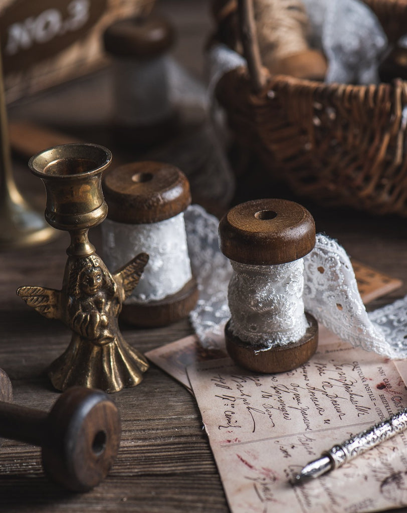 Wooden Spools with lace