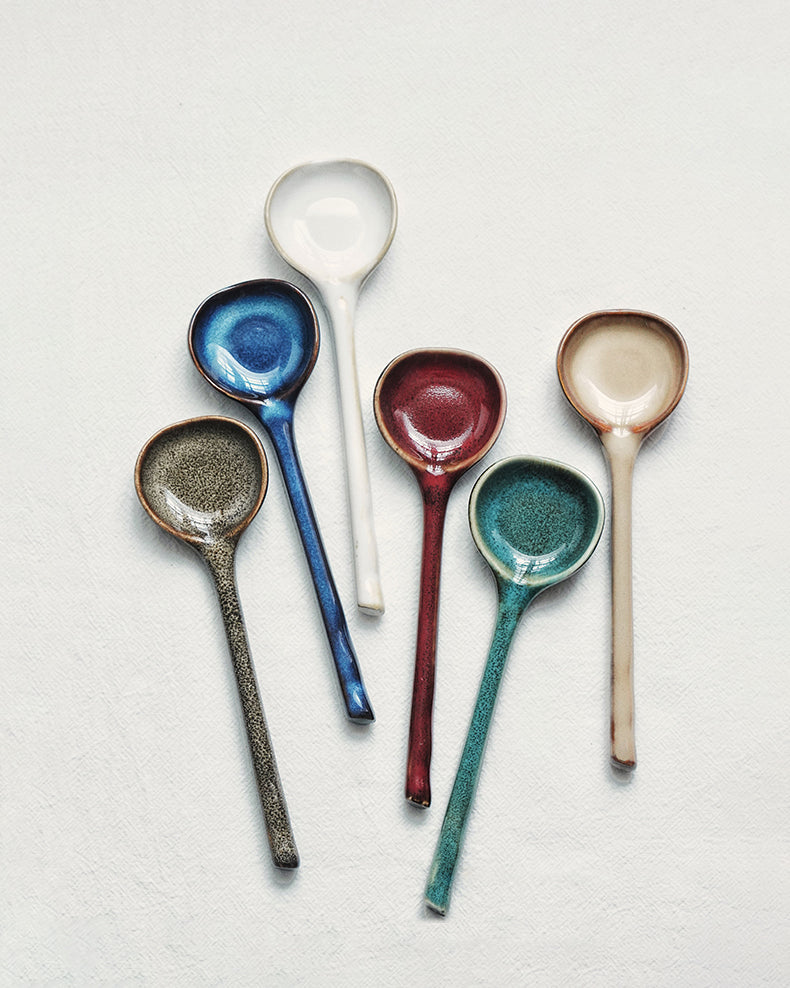 Vintage Short Handle Ceramic Spoon