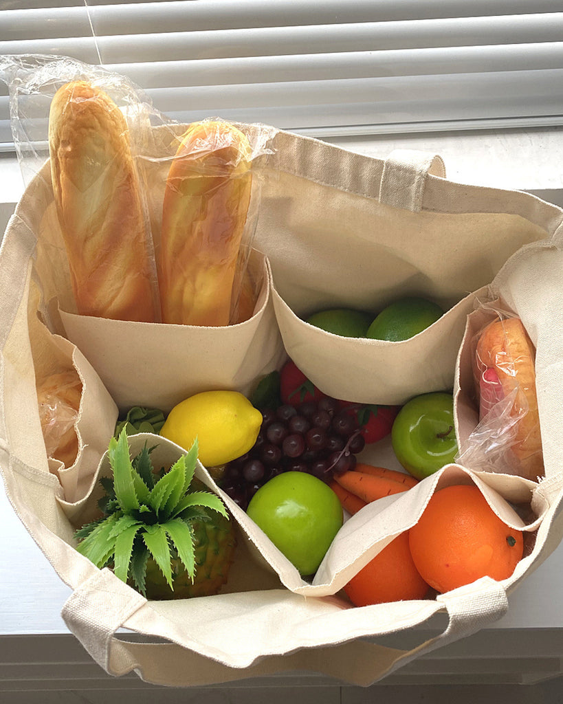 Plain Canvas Grocery Bag with Multiple Pockets