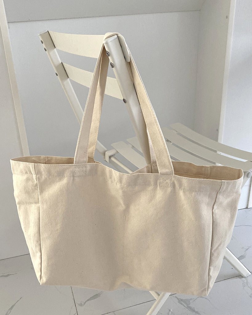 Plain Canvas Grocery Bag with Multiple Pockets