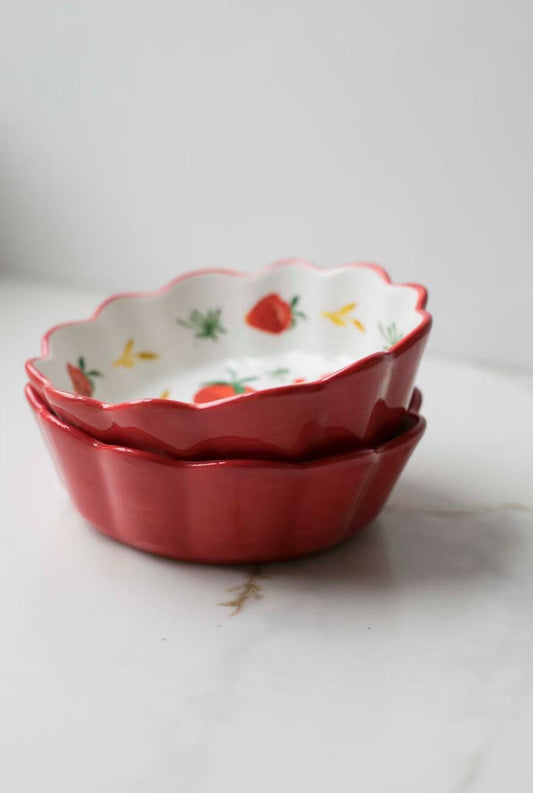 Strawberry Ruffled Ceramic Bowl