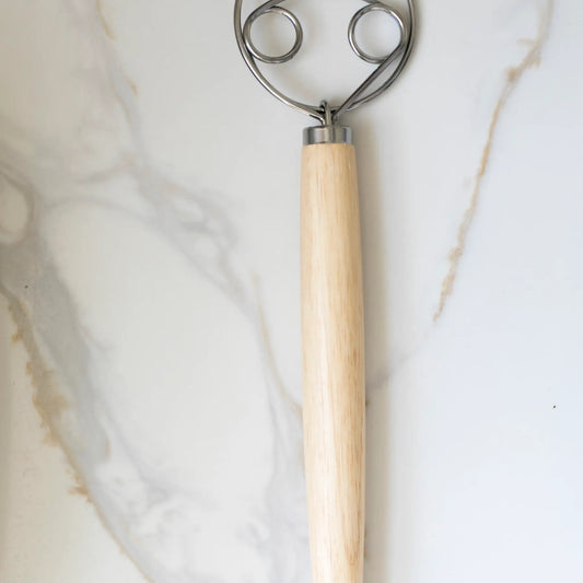 Dough Whisk Wooden Handle