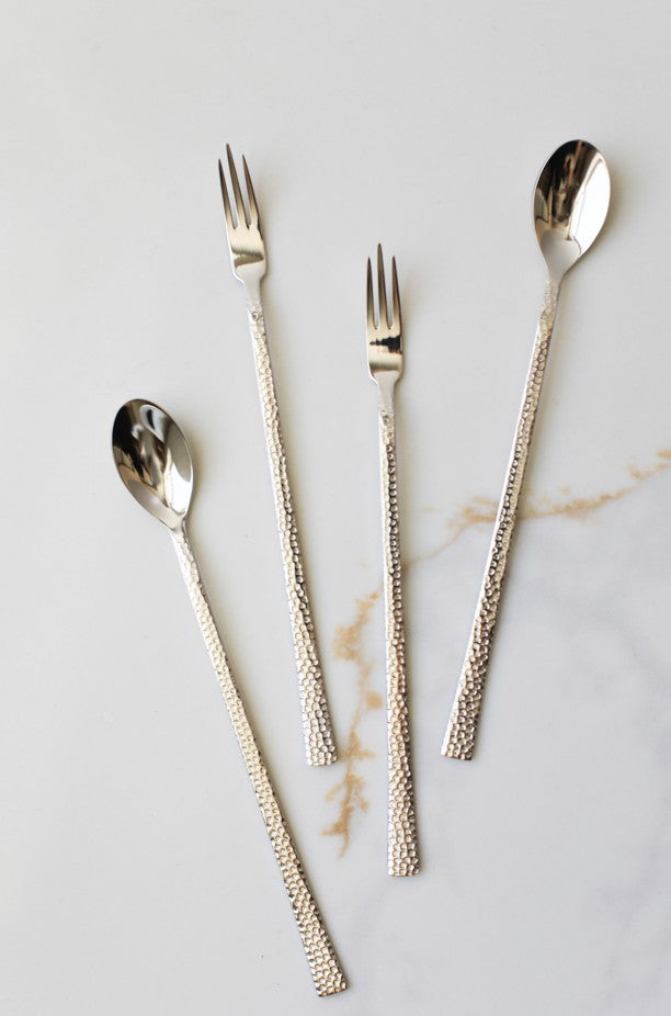 Hammered Stainless Steel Fruit Spoon and Fork