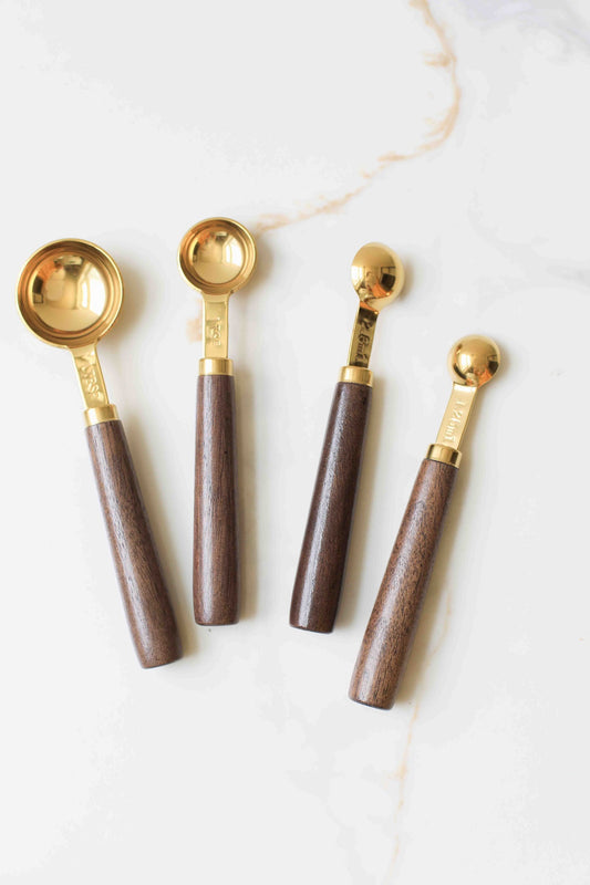 Stainless Steel Walnut Baking Measuring Spoon Set