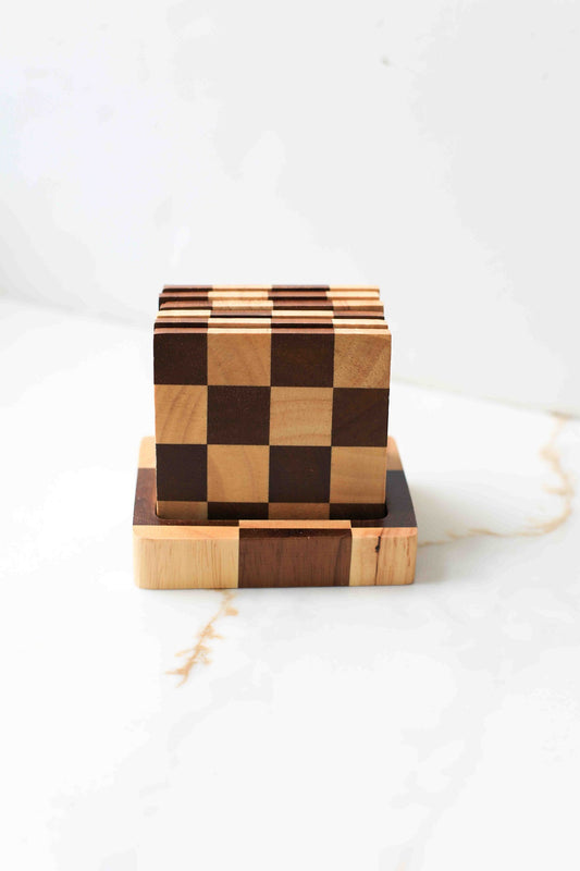 Wooden Checkered Wood Coaster