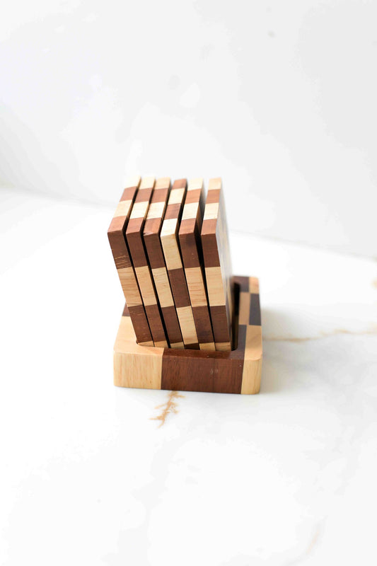 Wooden Checkered Wood Coaster