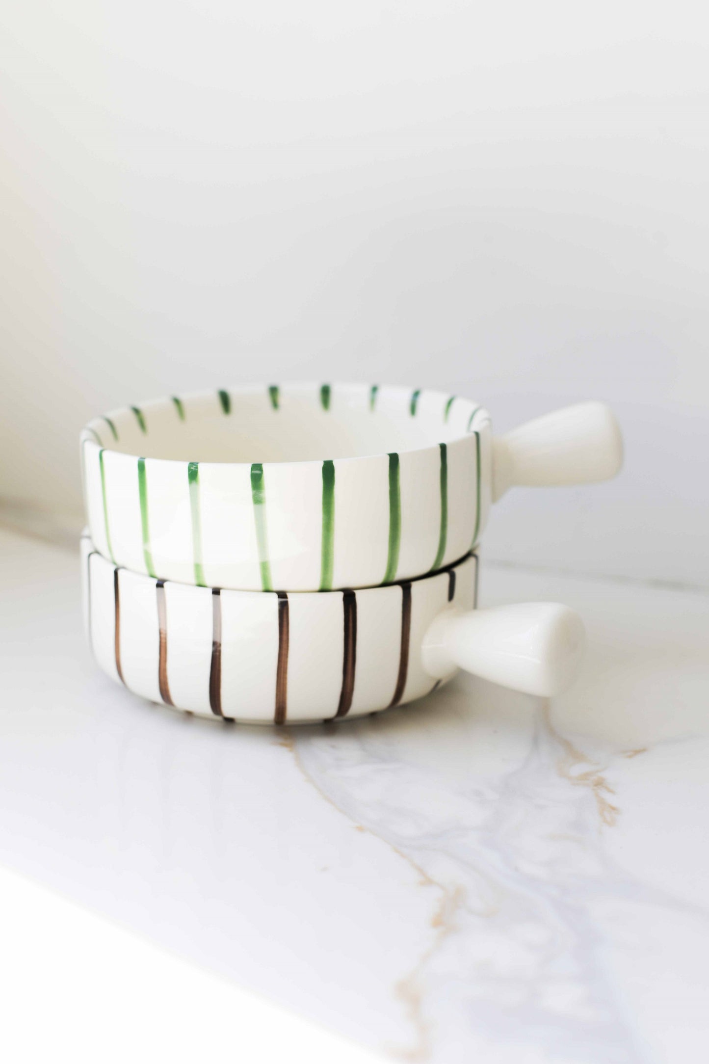 Striped Ceramic Bowl with Handle