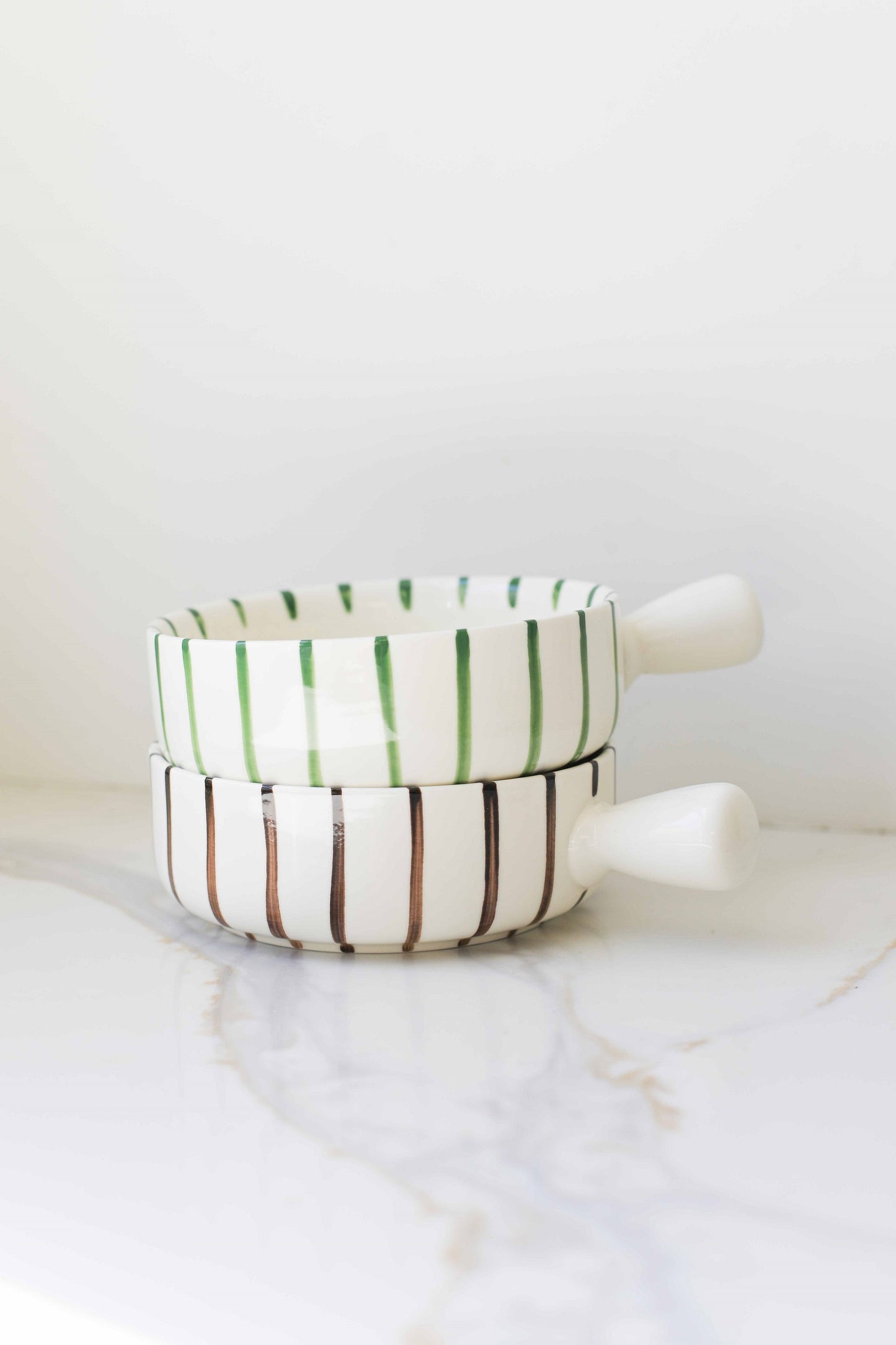 Striped Ceramic Bowl with Handle