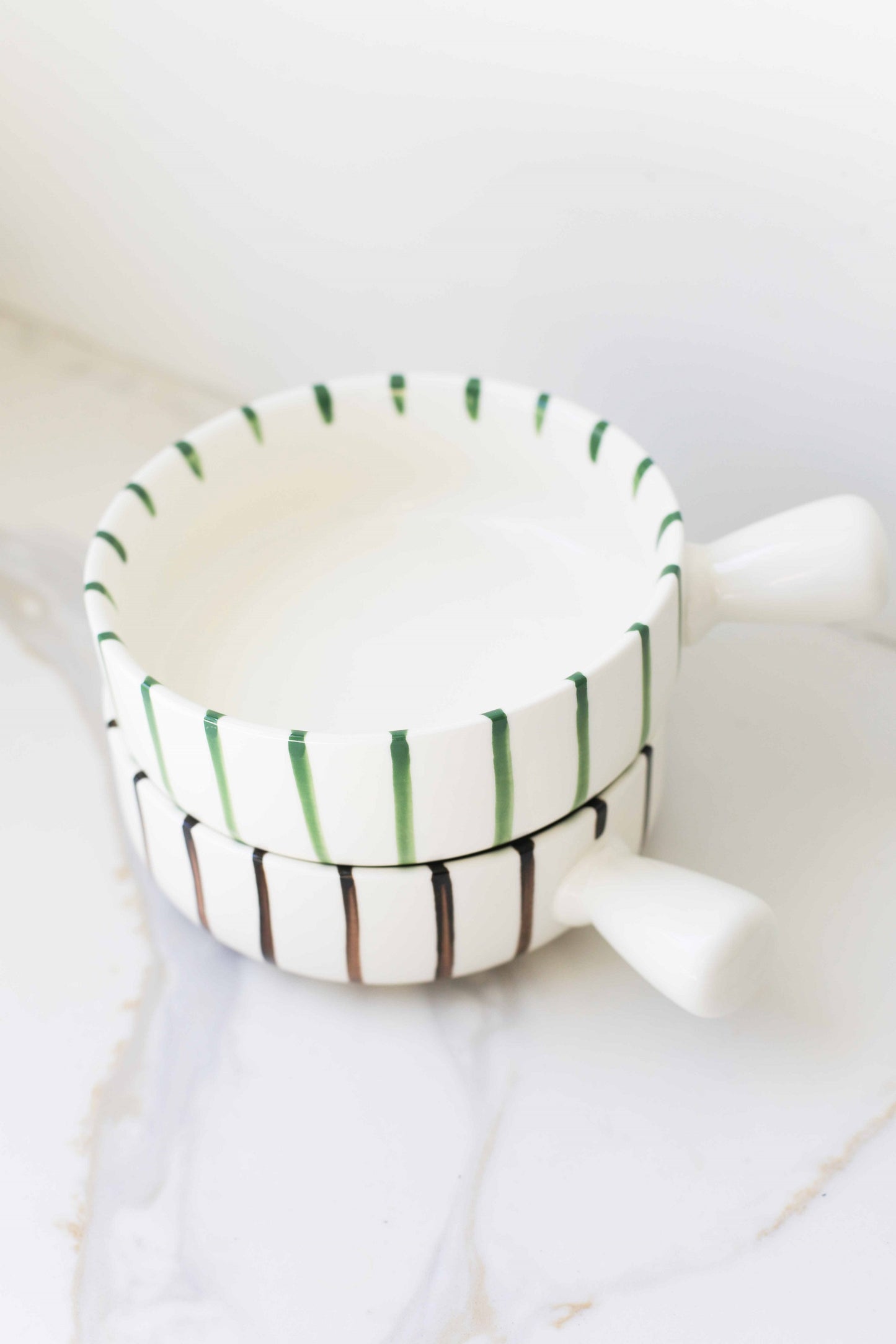 Striped Ceramic Bowl with Handle