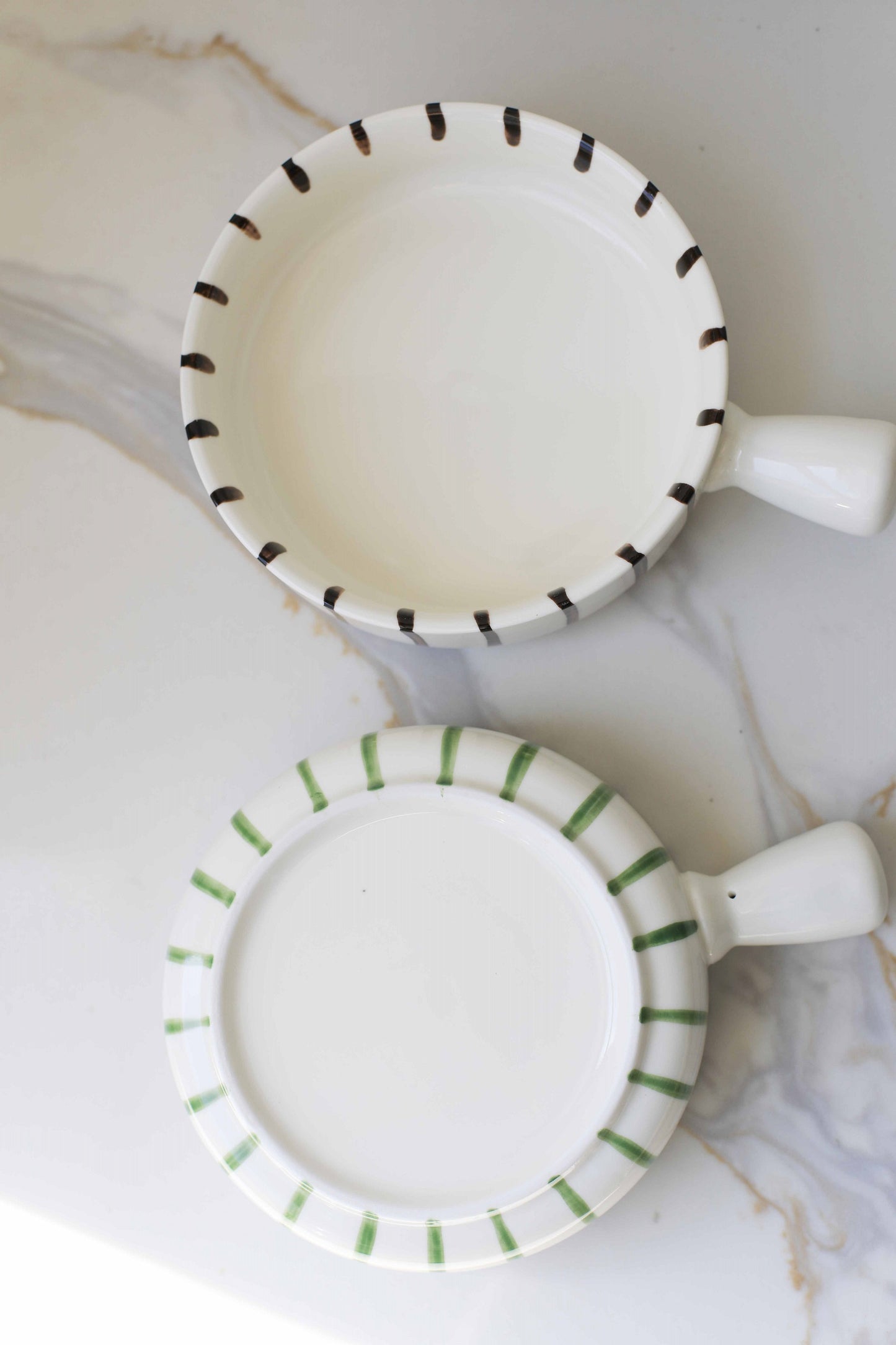 Striped Ceramic Bowl with Handle