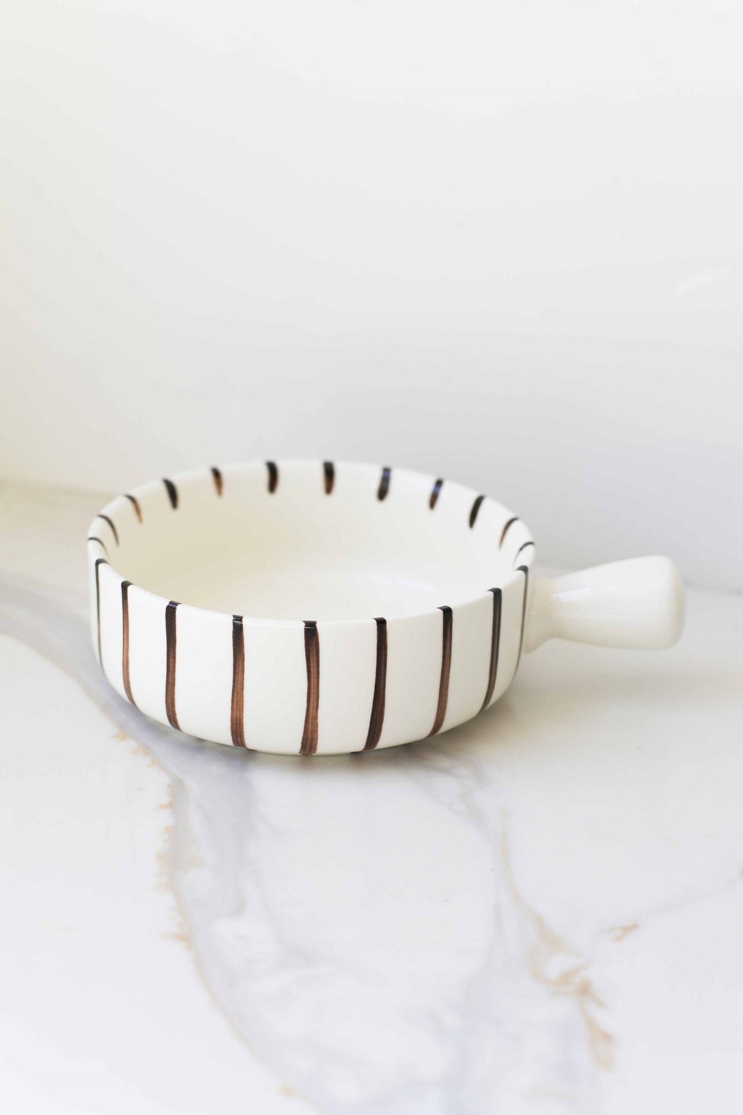 Striped Ceramic Bowl with Handle