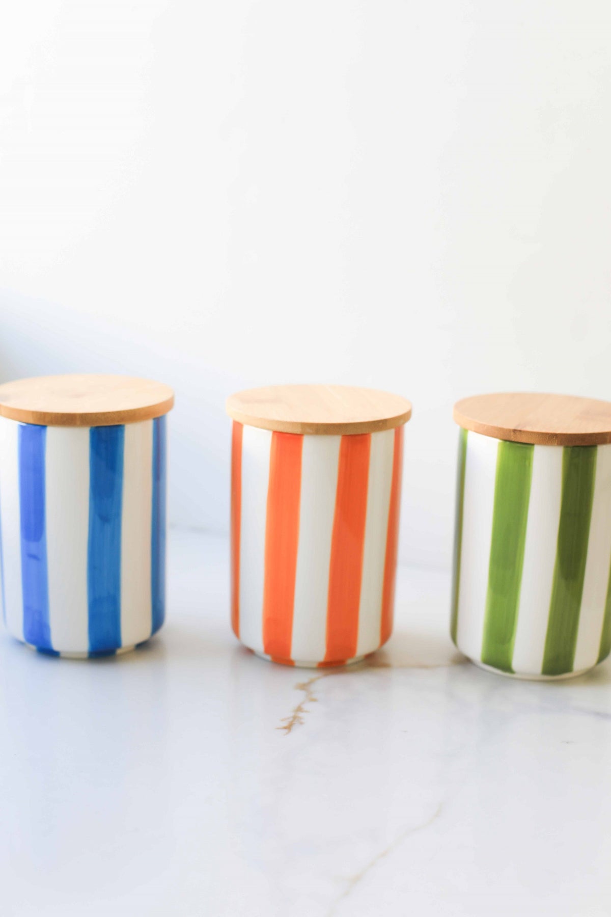 Striped Ceramic Storage Jar with Bamboo Lid