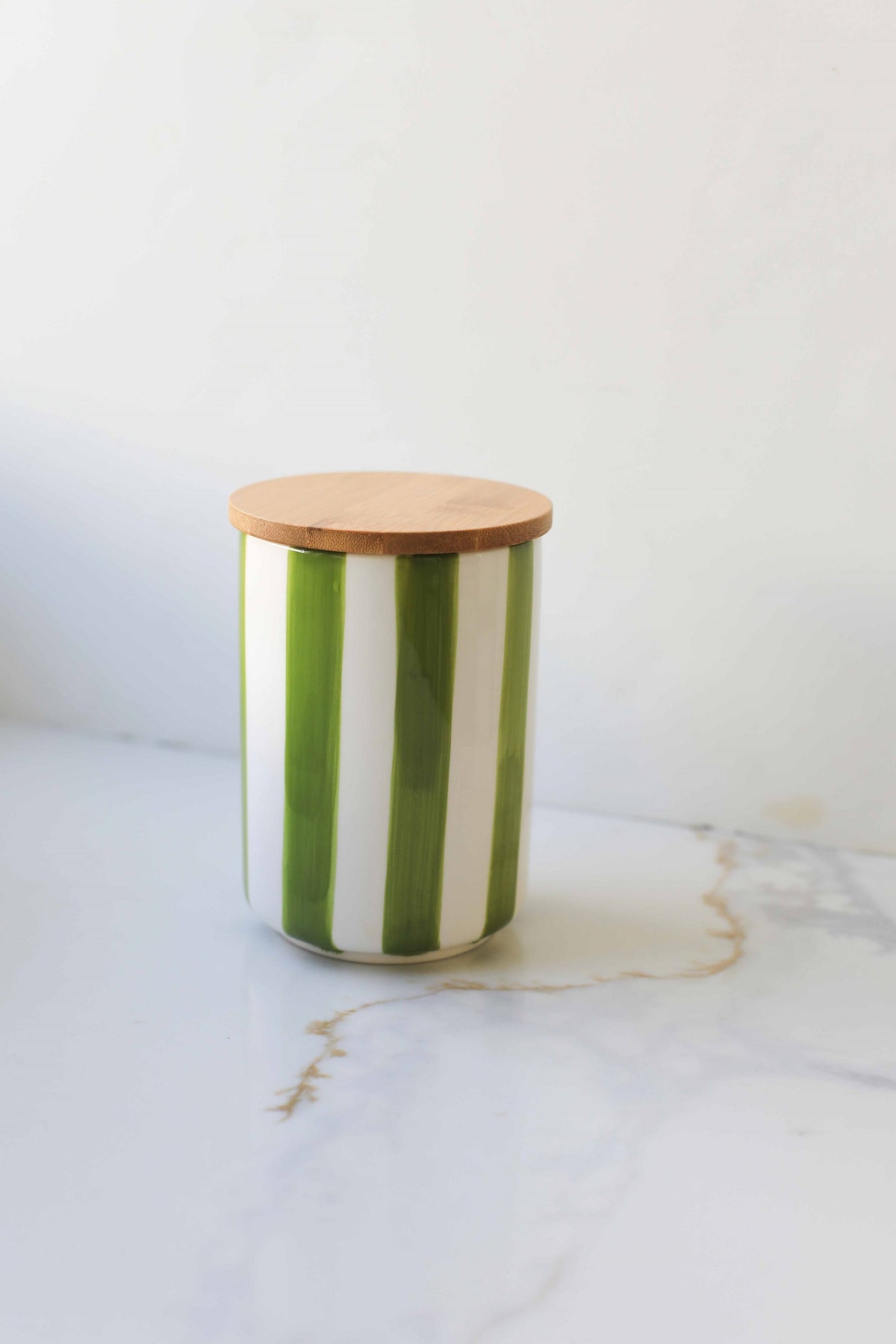 Striped Ceramic Storage Jar with Bamboo Lid