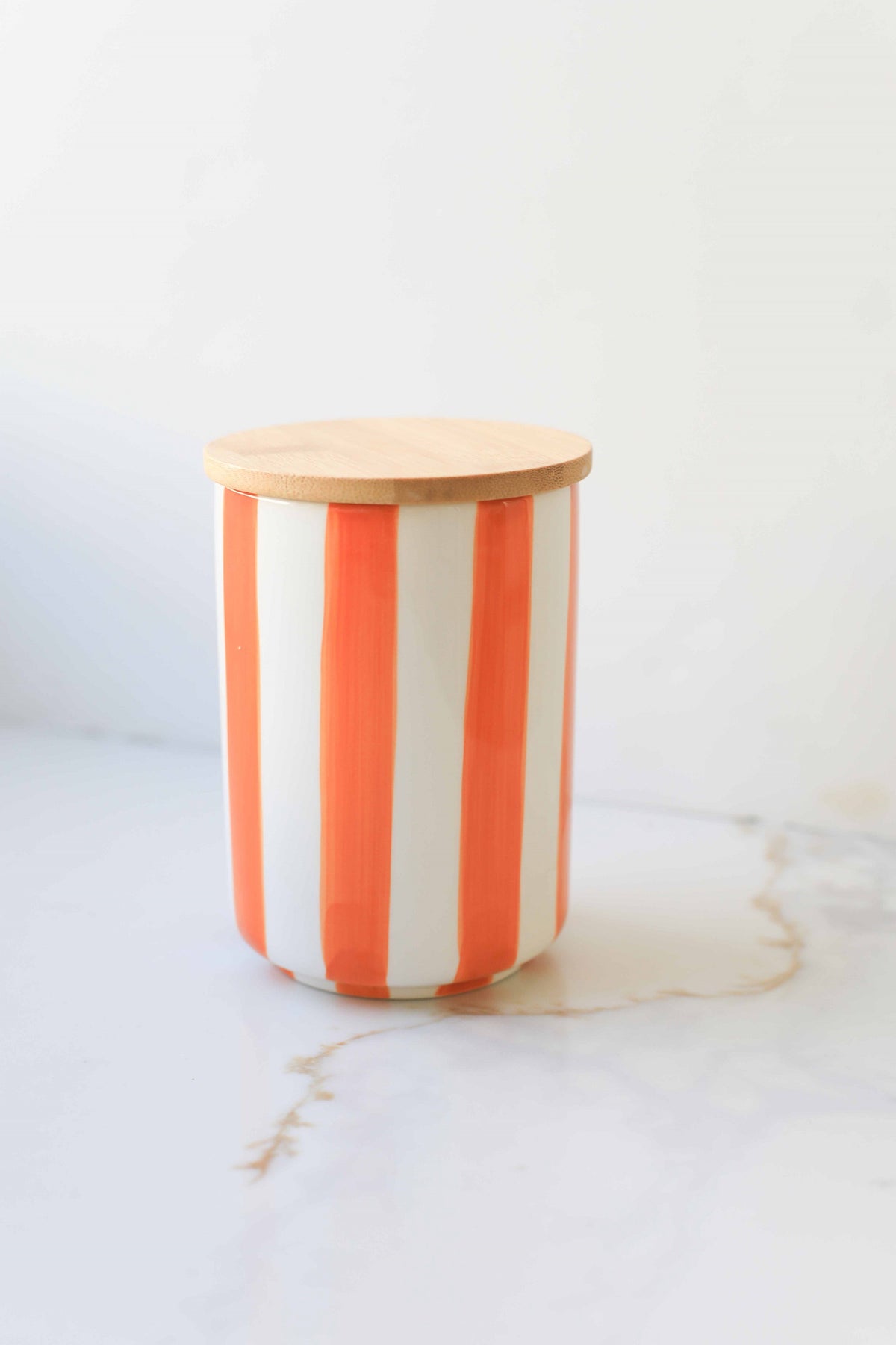 Striped Ceramic Storage Jar with Bamboo Lid