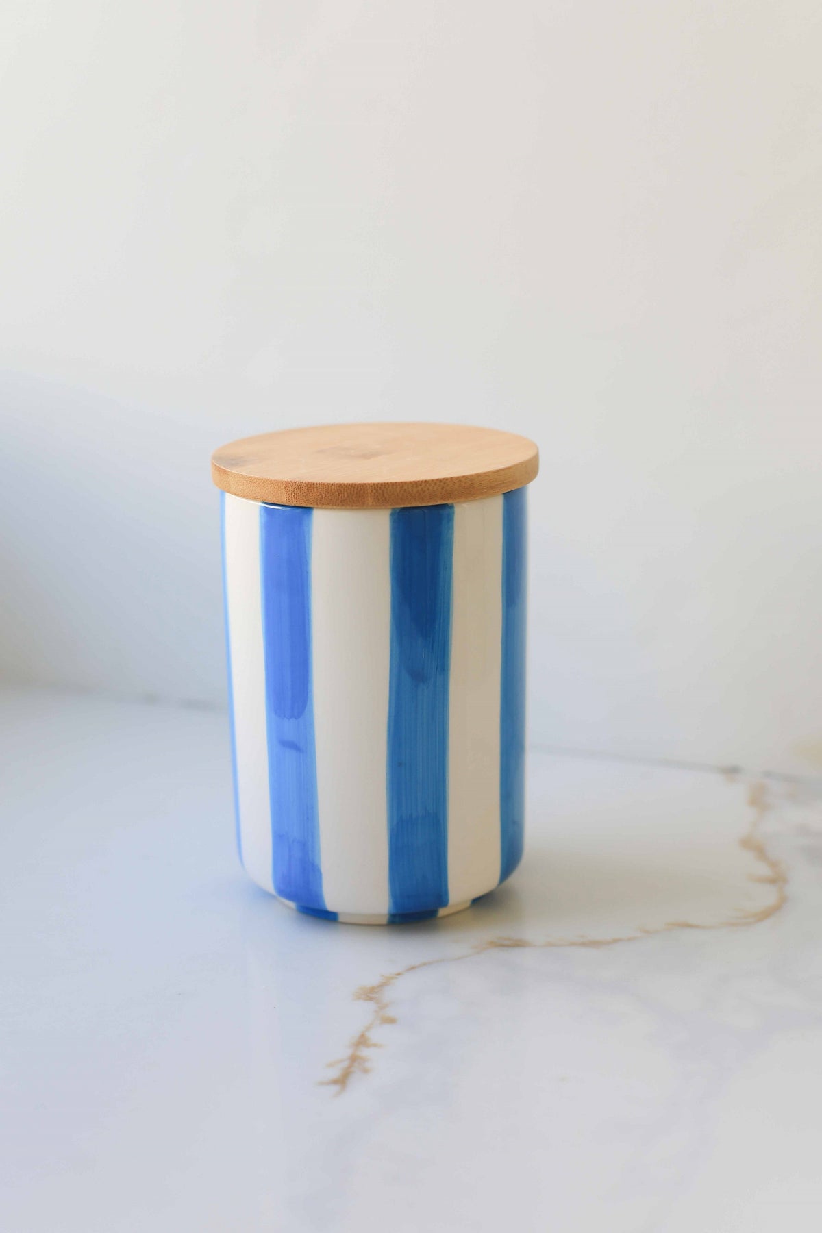Striped Ceramic Storage Jar with Bamboo Lid