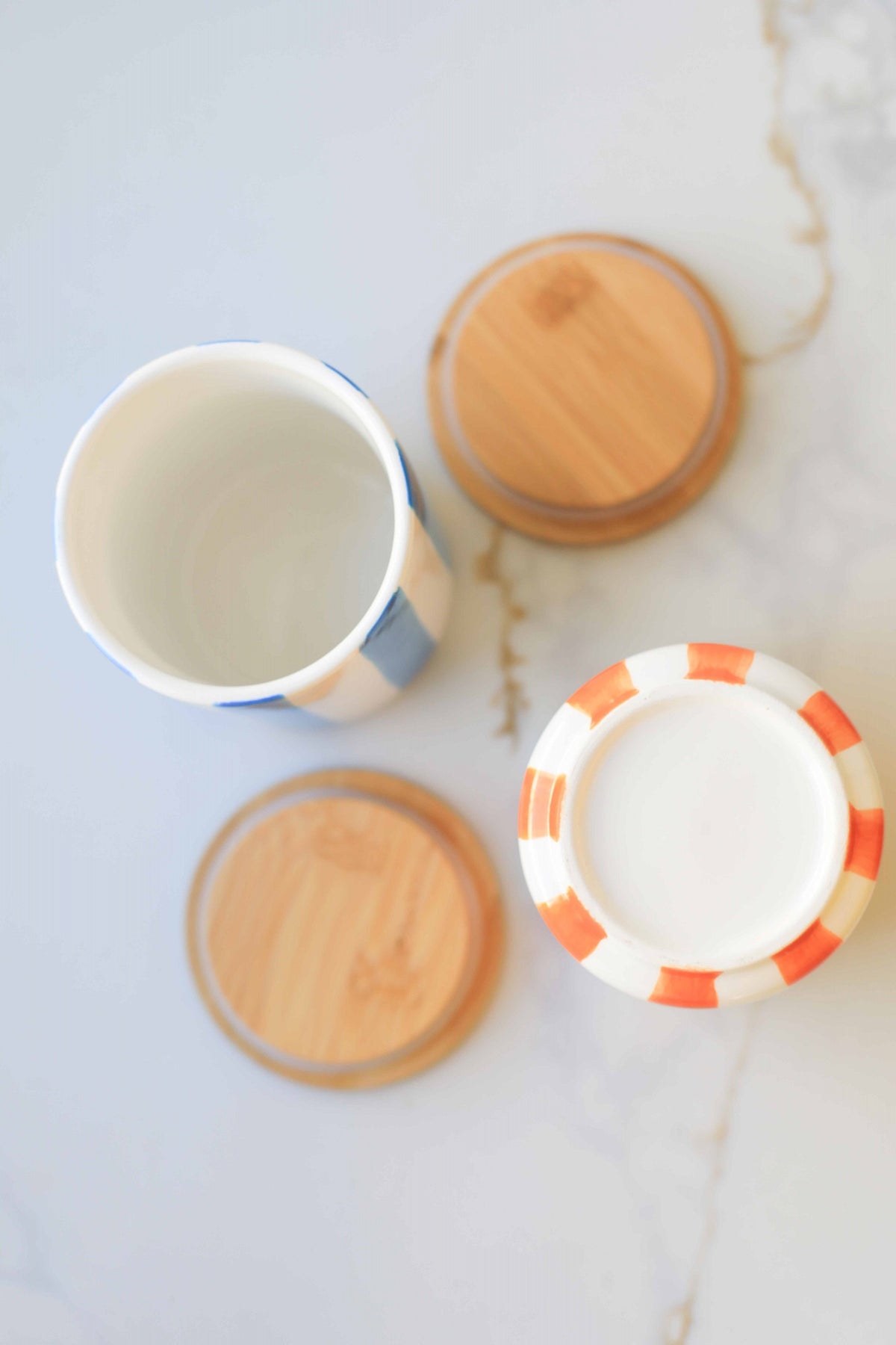 Striped Ceramic Storage Jar with Bamboo Lid