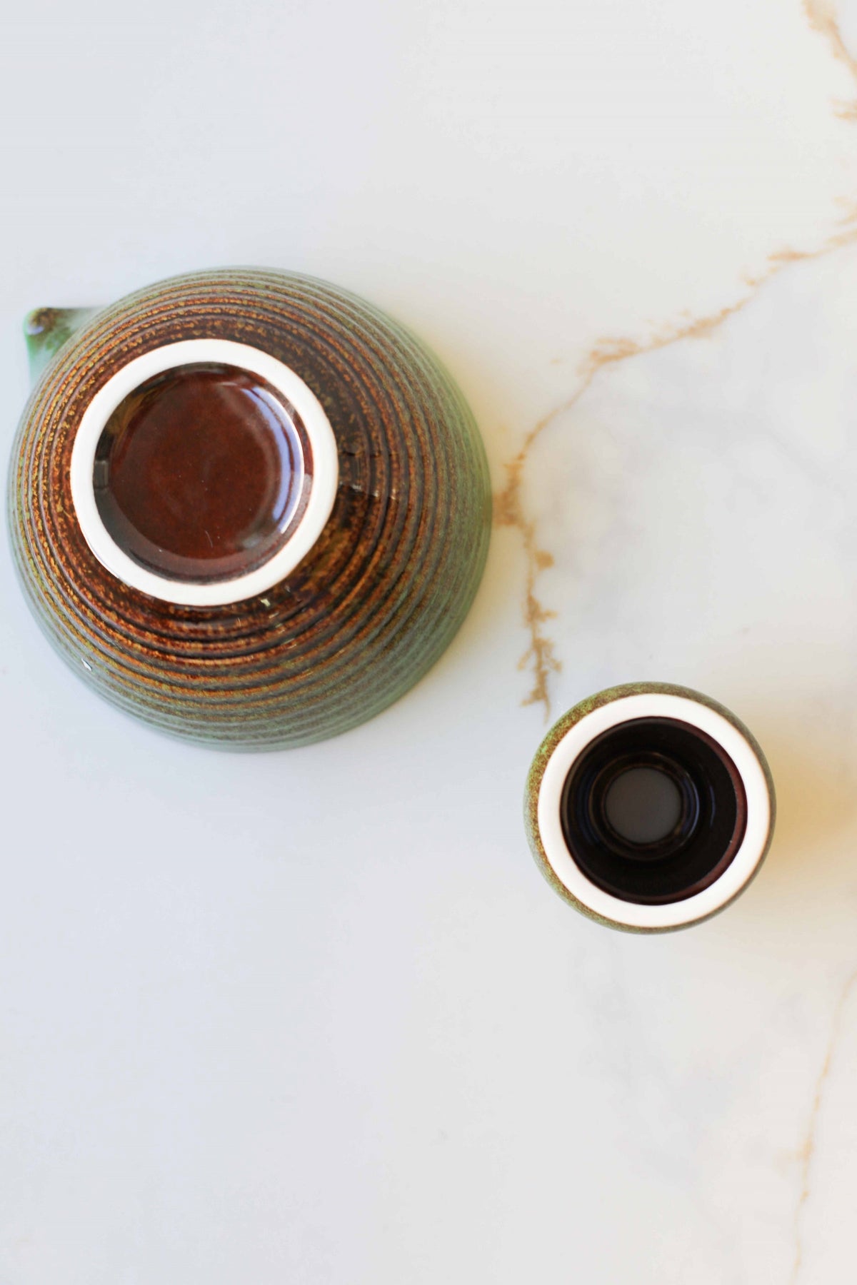 Green Ceramic Matcha Bowl Set with Spout