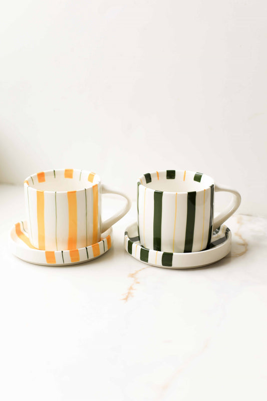 Linear Stripe Mug & Saucer Set