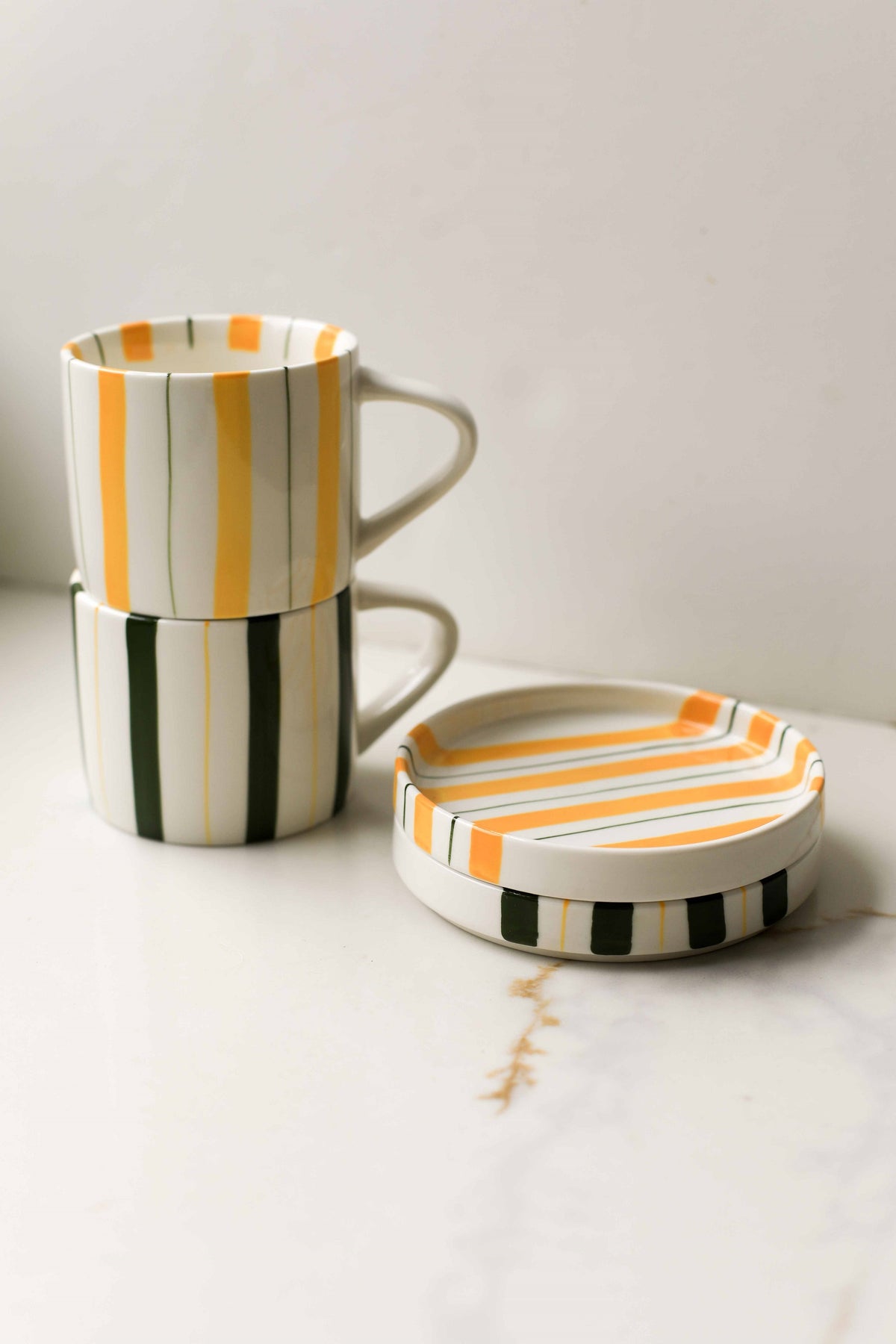 Linear Stripe Mug & Saucer Set