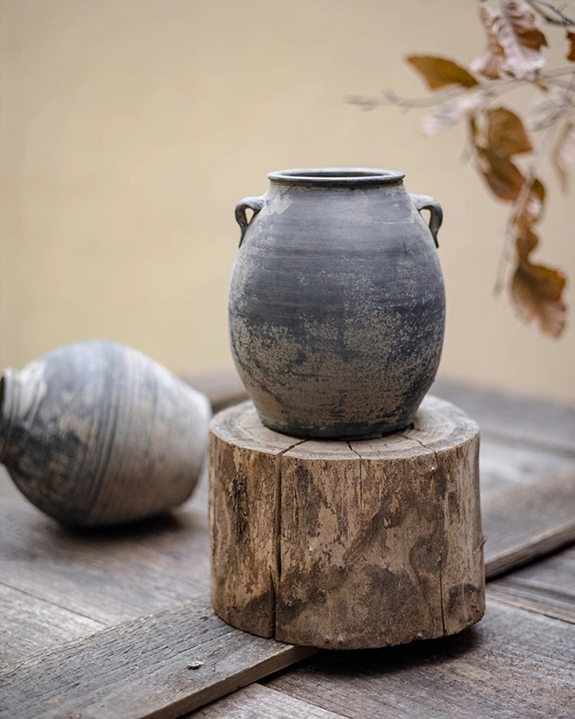Black pottery vintage vase