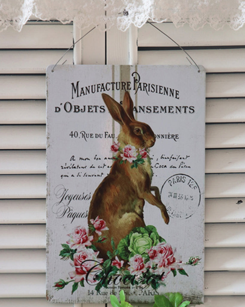 Vintage Rabbit Garden Metal Wall Art