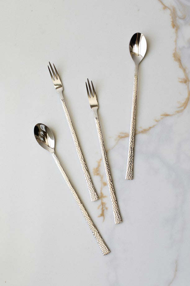 Hammered Stainless Steel Fruit Spoon and Fork