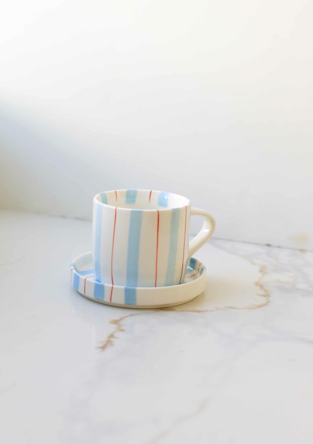 Linear Stripe Mug & Saucer Set