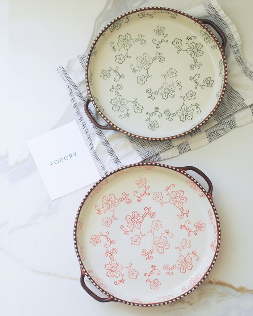 Floral Plates with Handles