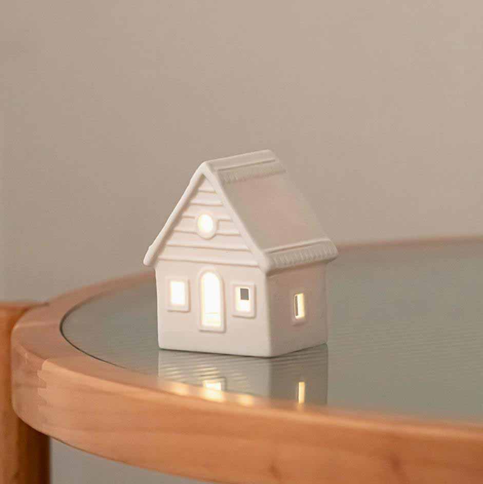 White Ceramic House Candle Holder