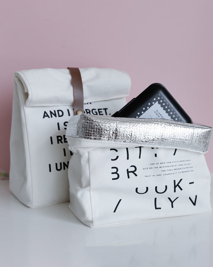 White Letters Canvas Lunch Bag