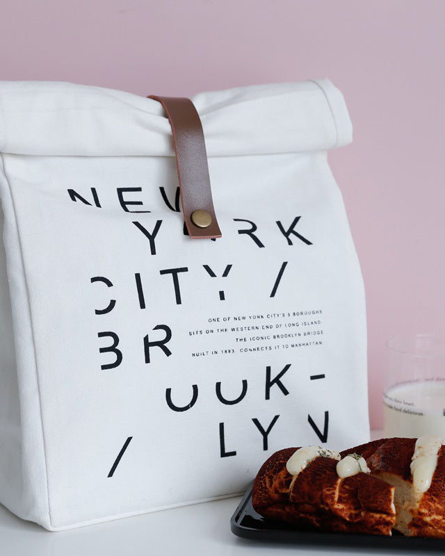 White Letters Canvas Lunch Bag