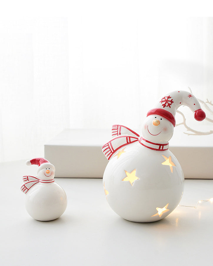 Christmas Snowman and House Porcelain Ornaments