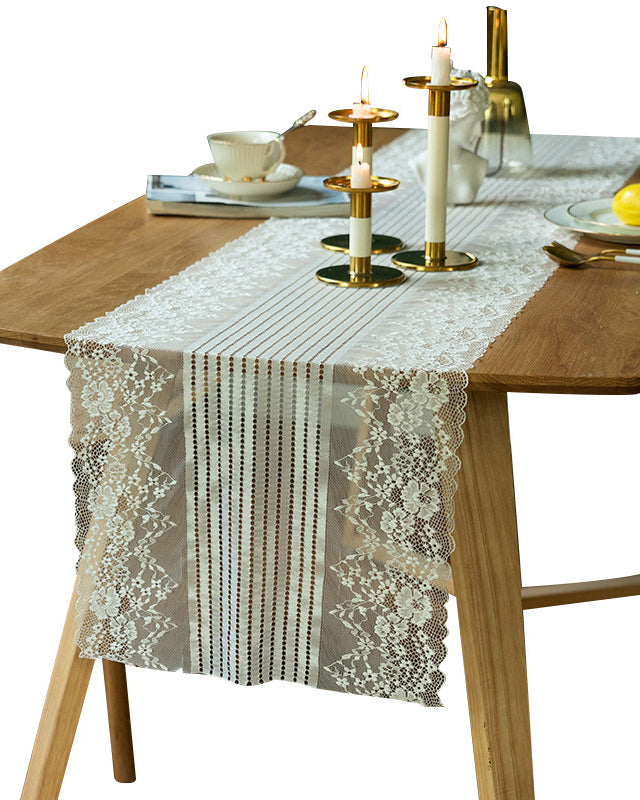 Vintage Stripe and Lace Table Runner