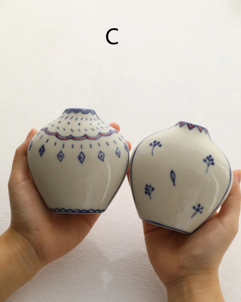 Cute Little Painted White and Blue Vases