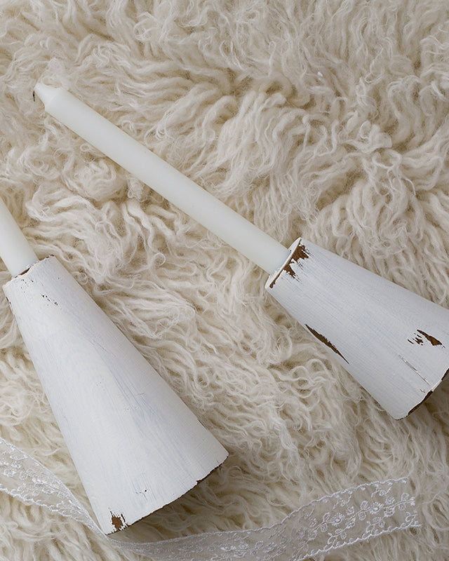 White Wood Candle Holder