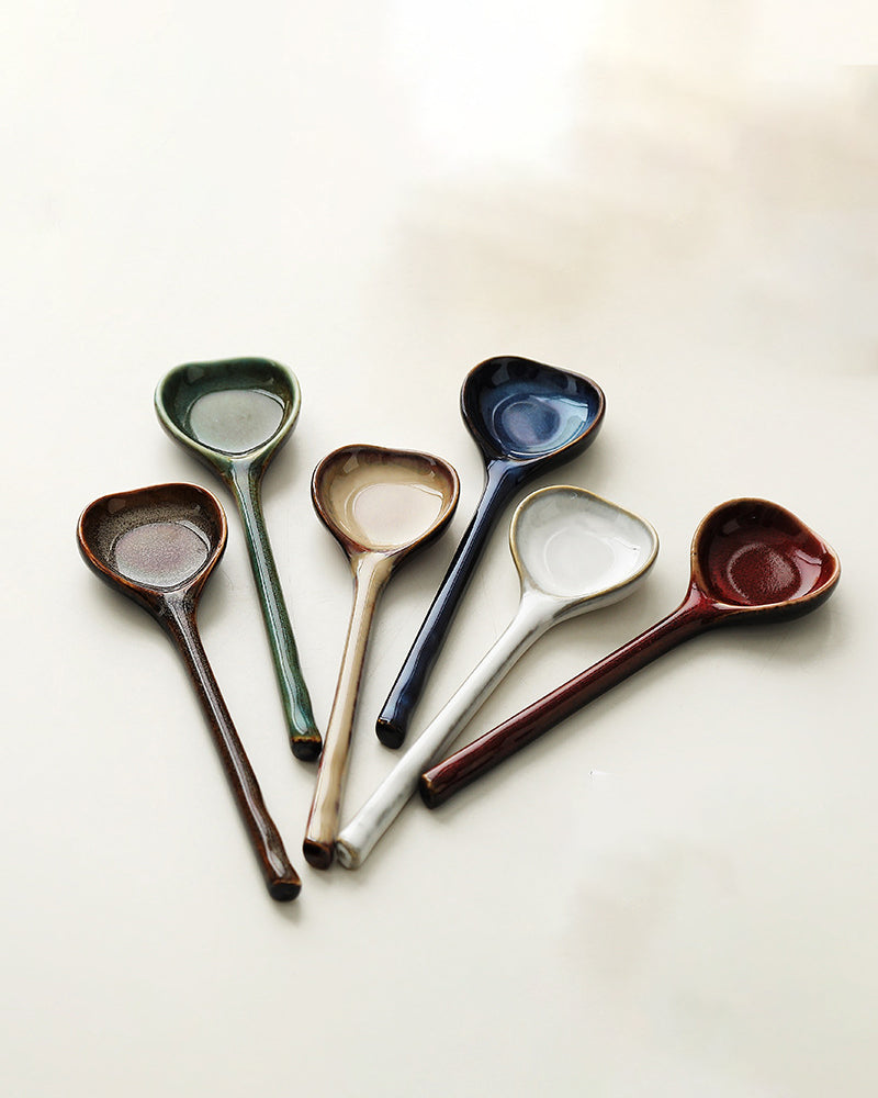 Vintage Short Handle Ceramic Spoon