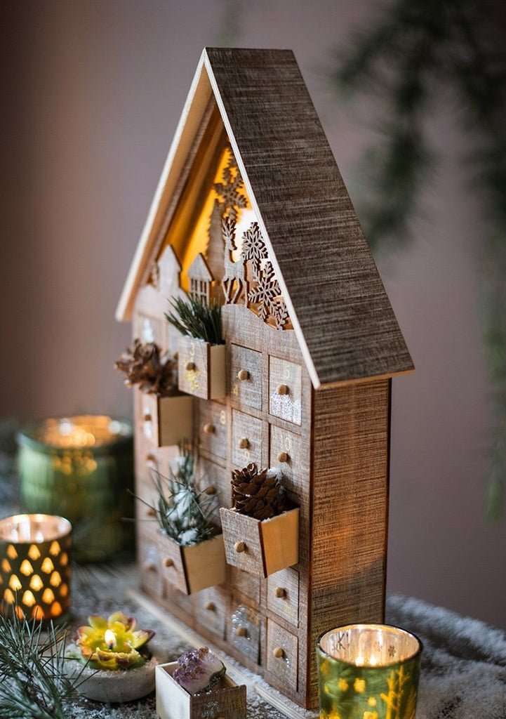 LED Christmas Small Wooden House with Drawers