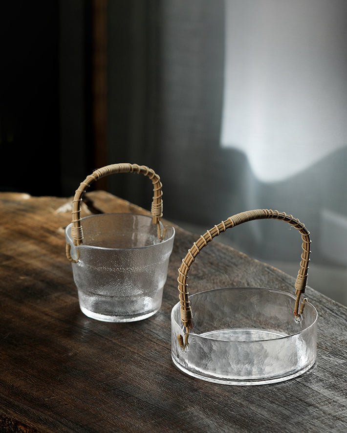 Portable Bamboo Rattan Glass Bucket