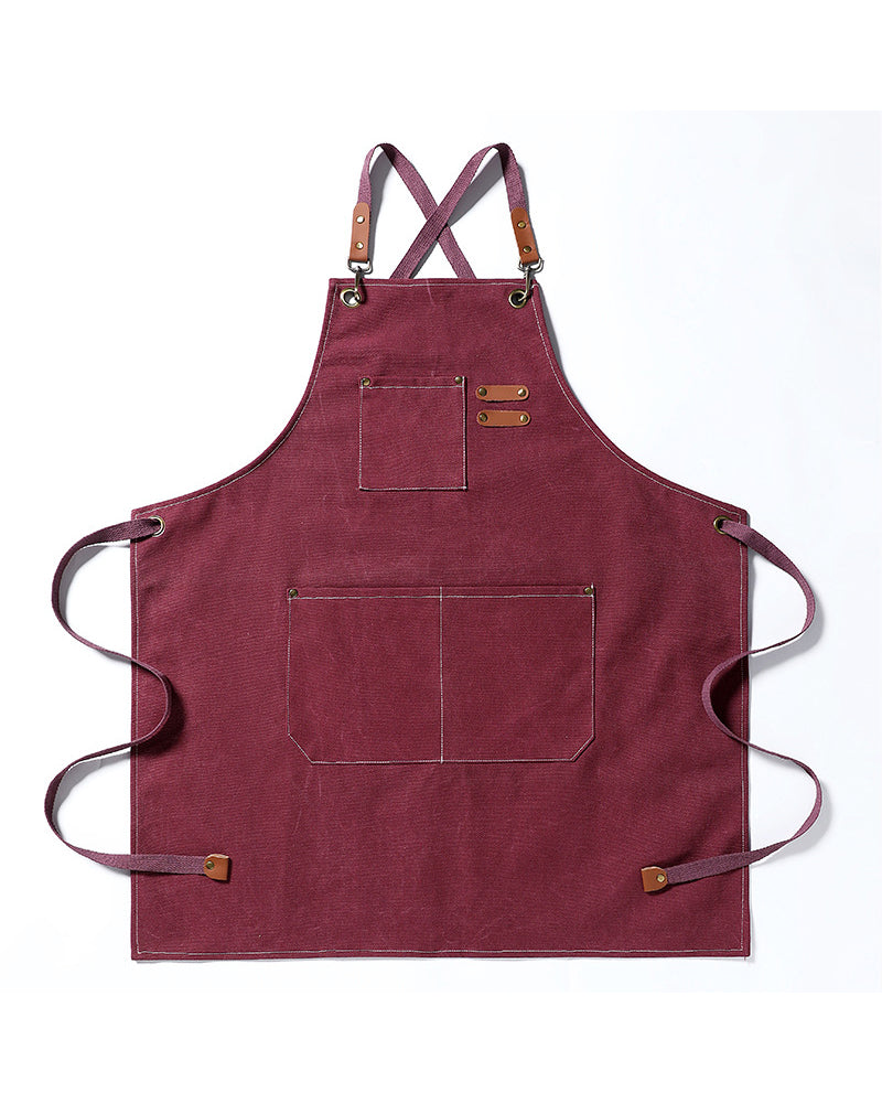 Cotton Canvas Cross Back Apron with Pockets