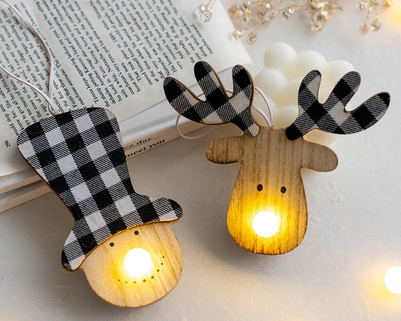 Snowman Elk Wooden Ornaments with Lights