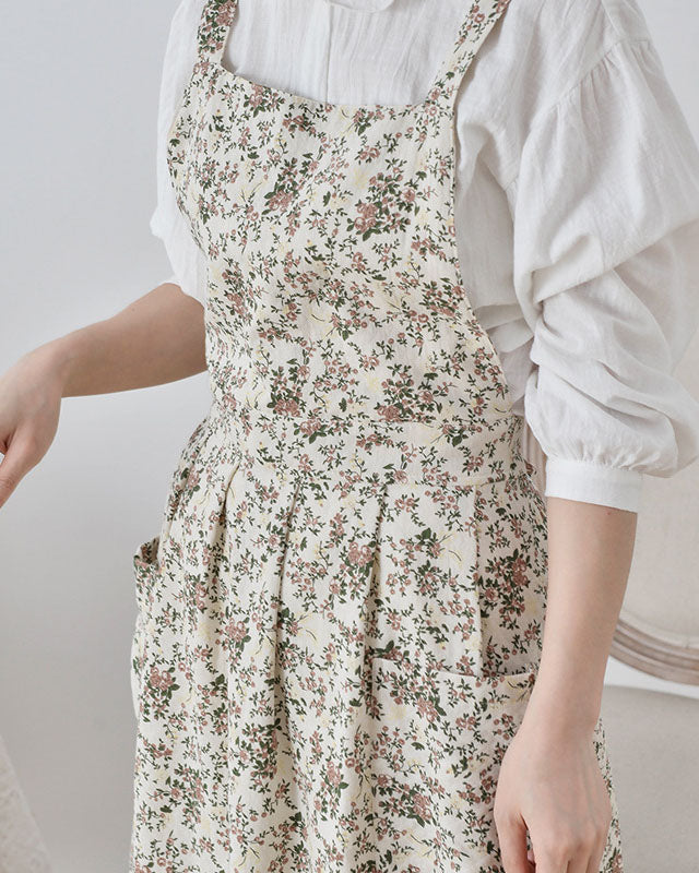 Waterproof Cotton Flower Apron with Lateral Ties