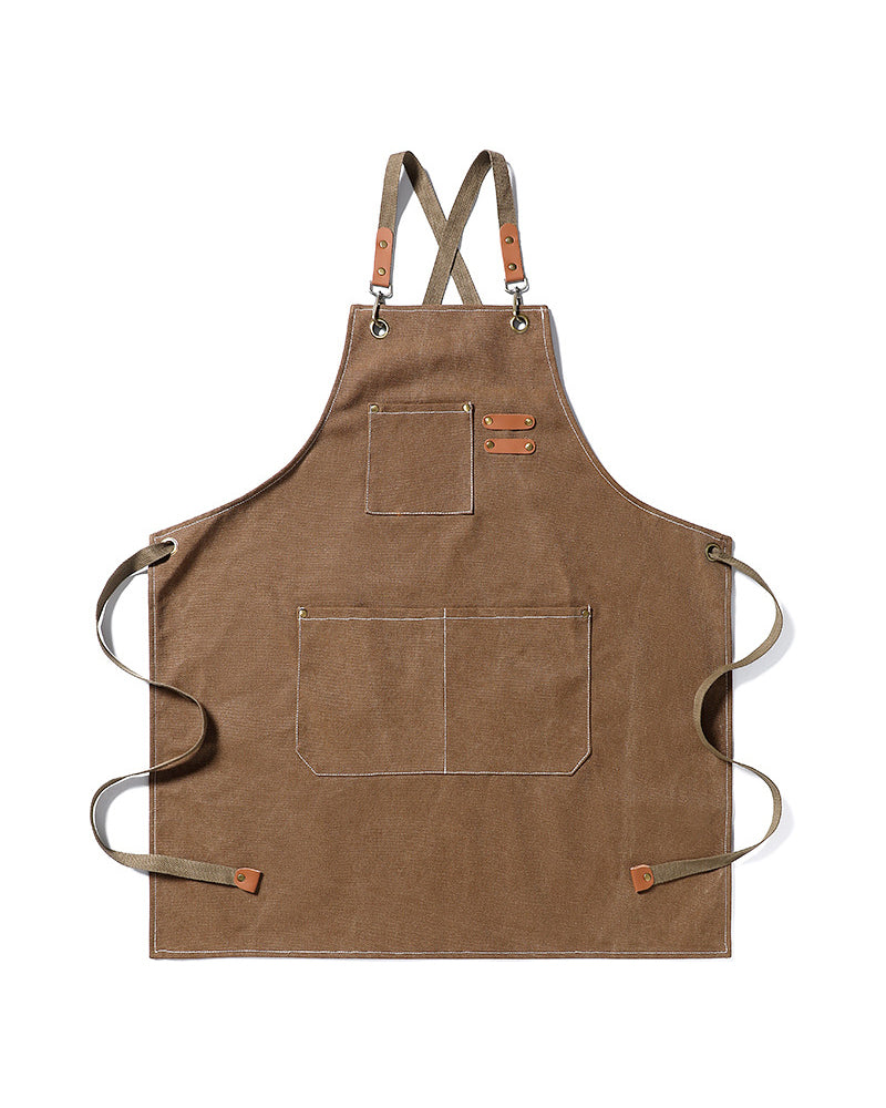 Cotton Canvas Cross Back Apron with Pockets –